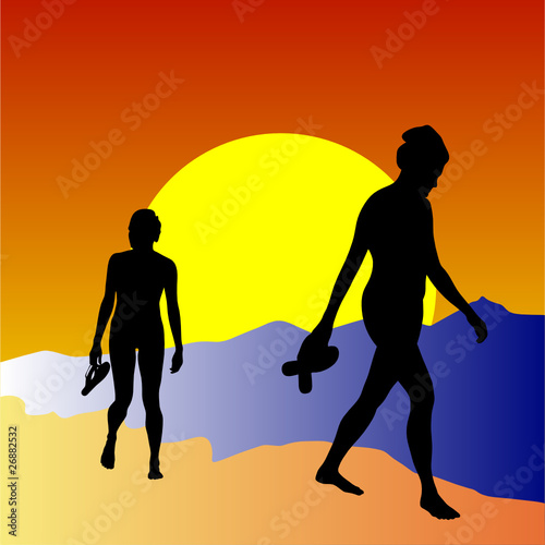 girl walking on beach silhouette