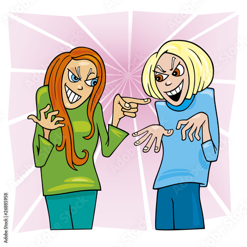cartoon illustration of two arguing women