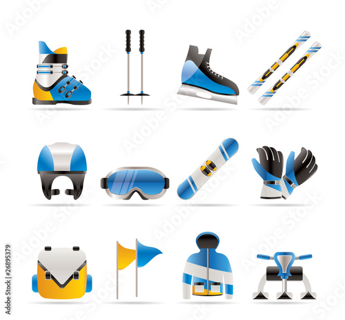 ski and snowboard equipment icons - vector icon set