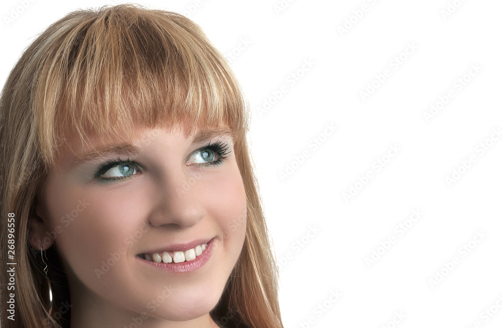 The isolated portrait of the young girl on a white background The isolated portrait of the young girl on a white background