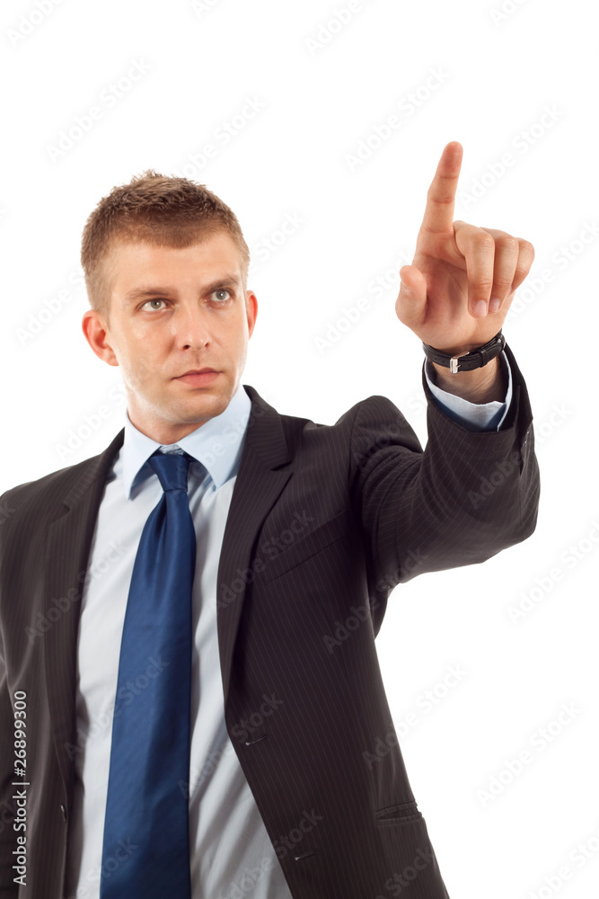 business man pushing an imaginary button