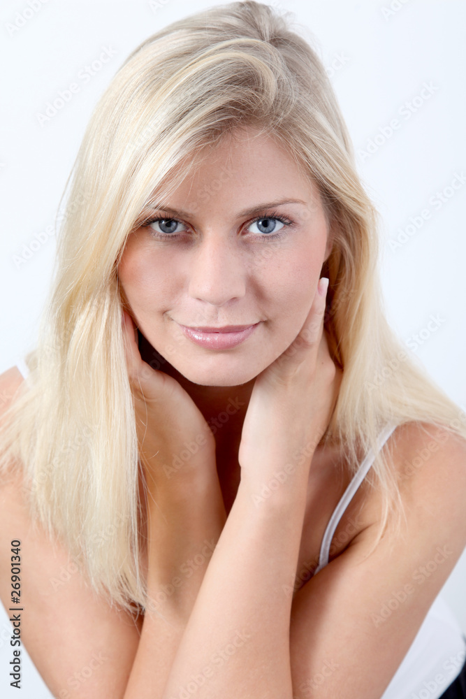 Beautiful blond woman on white background Beautiful blond woman on white background