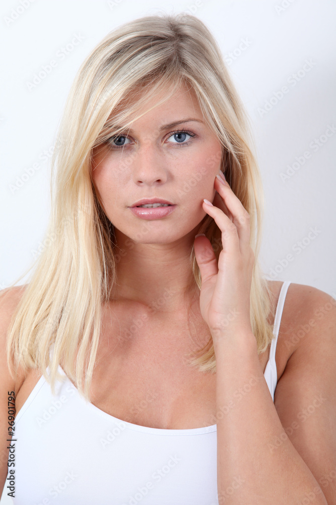 Beautiful blond woman on white background Beautiful blond woman on white background