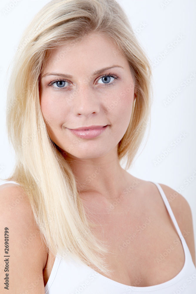 Beautiful blond woman on white background Beautiful blond woman on white background