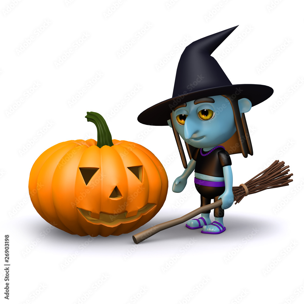 3d Witch with pumpkin