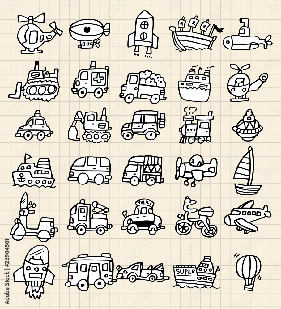 hand draw cute car element hand draw cute car element