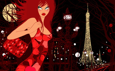 Fototapete Abbildung Paris Elegante Frau spaziert durch Paris  © Isaxar