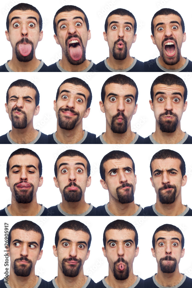 Youg Man Collection of Expressions on White Background Youg Man Collection of Expressions on White Background