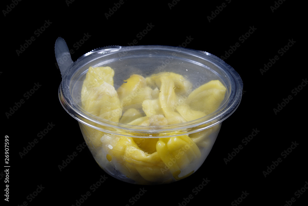instant food plastic sealed bowl of yellow peppers instant food plastic sealed bowl of yellow peppers