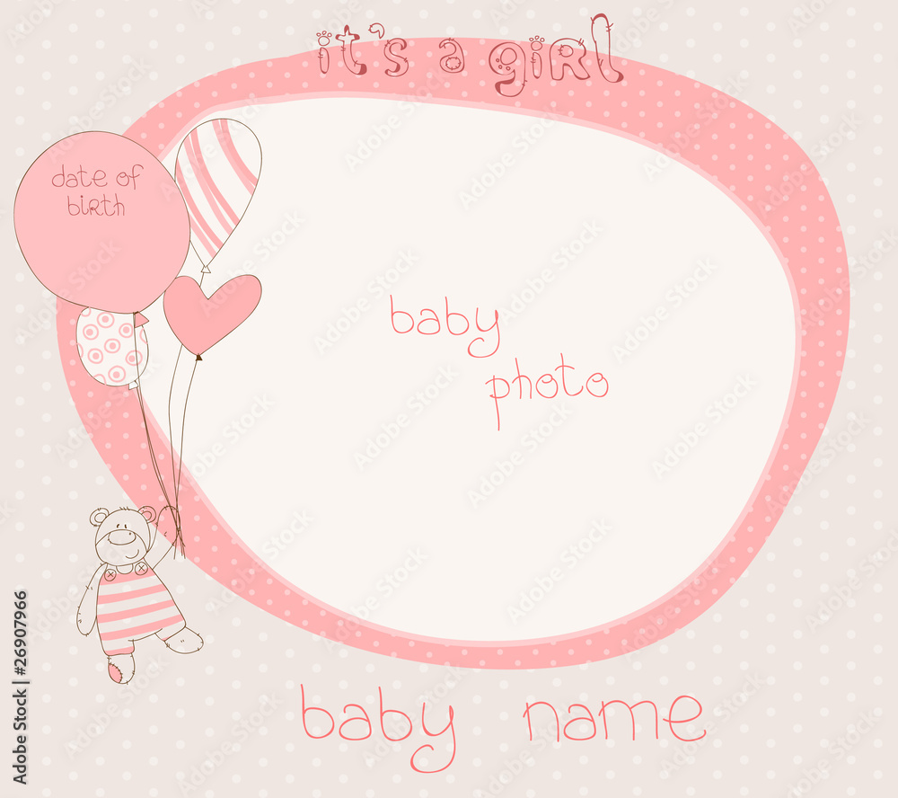 Baby Girl Arrival Card with PhotoFrame Baby Girl Arrival Card with PhotoFrame