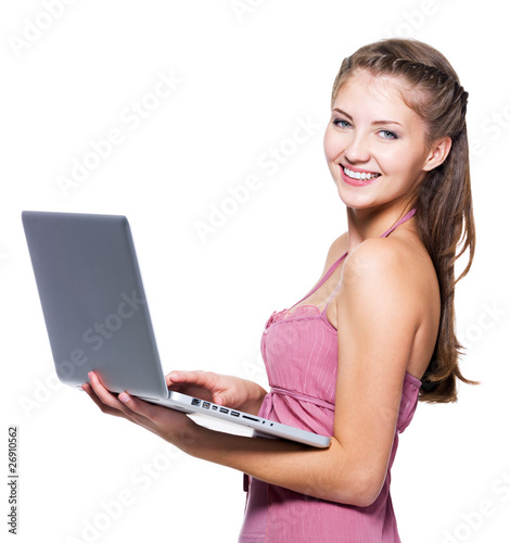 Successful happy woman with laptop