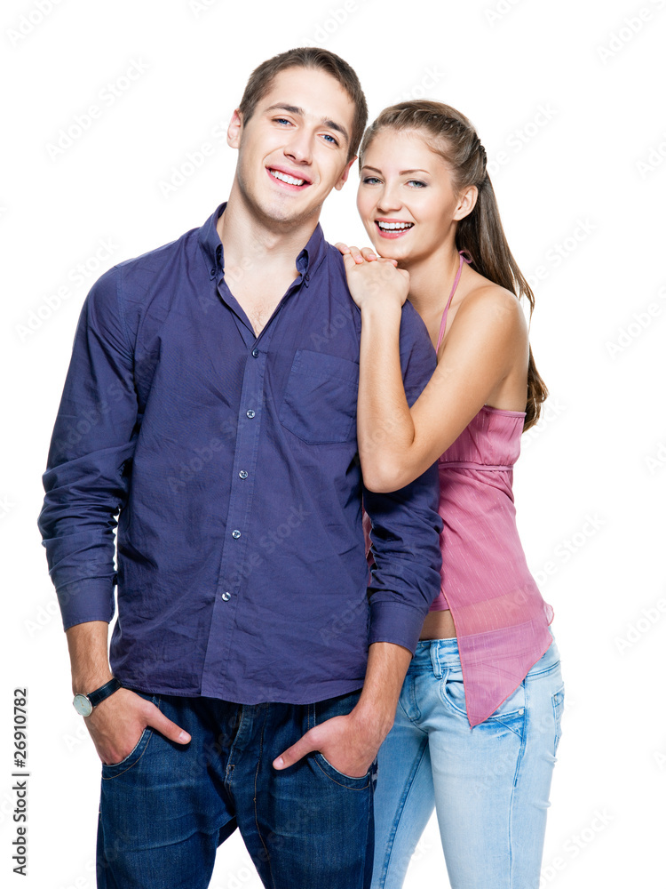 Naklejka premium young happy beautiful smiling couple
