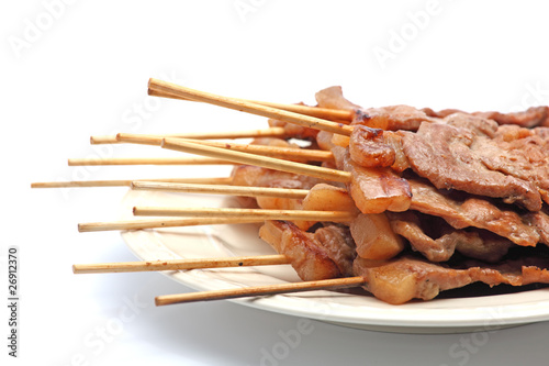 Roast Pork in a Stick on White Background