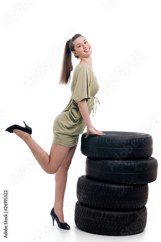 Tire and woman photo