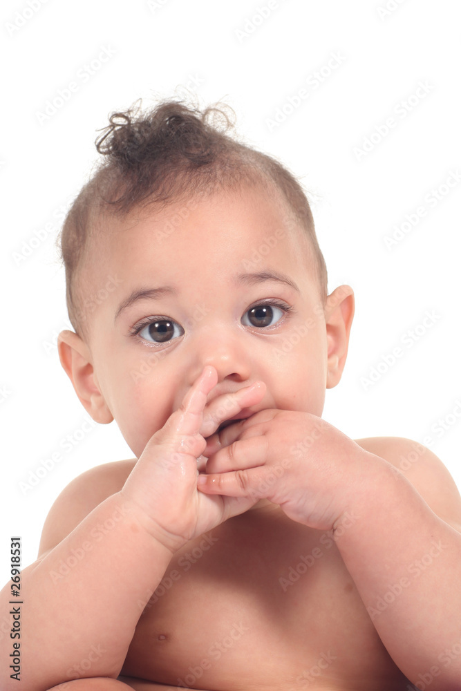 Infant baby boy on a white background Infant baby boy on a white background