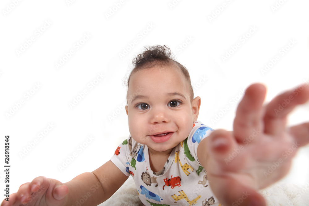 Baby boy reaching towards the viewer Baby boy reaching towards the viewer