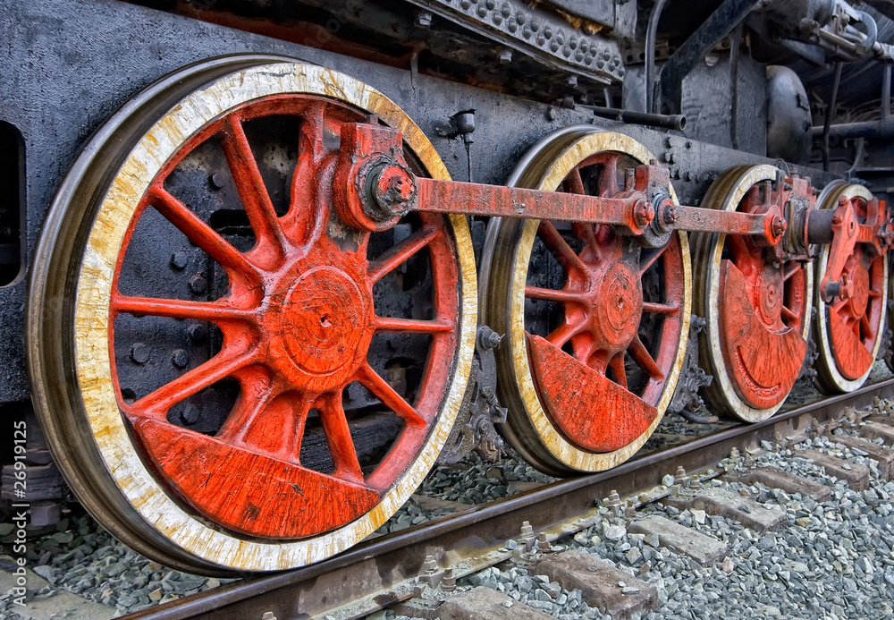 Dirty old steam locomotive wheels
