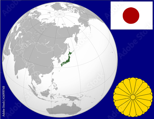 Japan globe map locator world flag coat