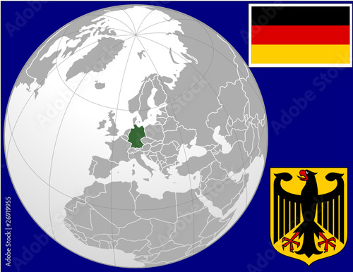 Germany globe map locator world flag coat