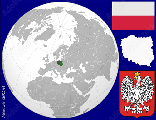 Poland globe map locator world flag coat