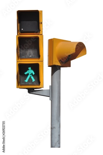 Semáforo para peatones verde con luz de alerta ámbar