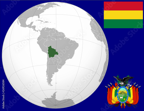 Bolivia globe map locator world flag coat