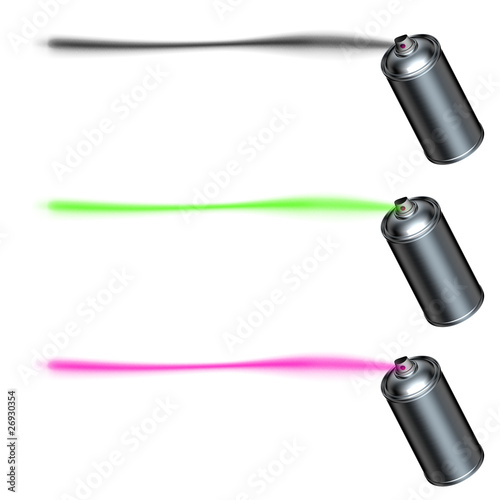 spray can spraying a line in black , pink and green