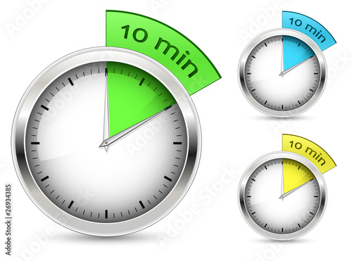 Set of 10 minutes timer. Vector illustration.
