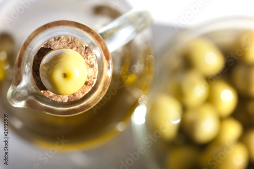 olives and a bottle of olive oil