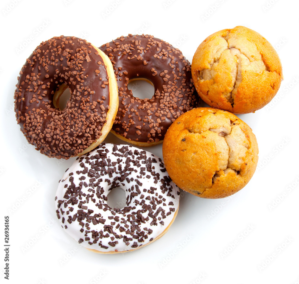 Backwaren - Muffins Donuts Schoko Vanille Heidelbeeren Backwaren - Muffins Donuts Schoko Vanille Heidelbeeren