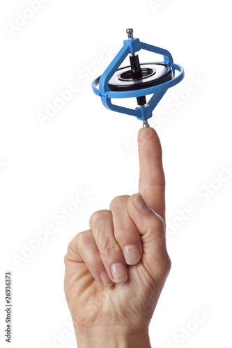 Finger with a spinning gyroscope photo