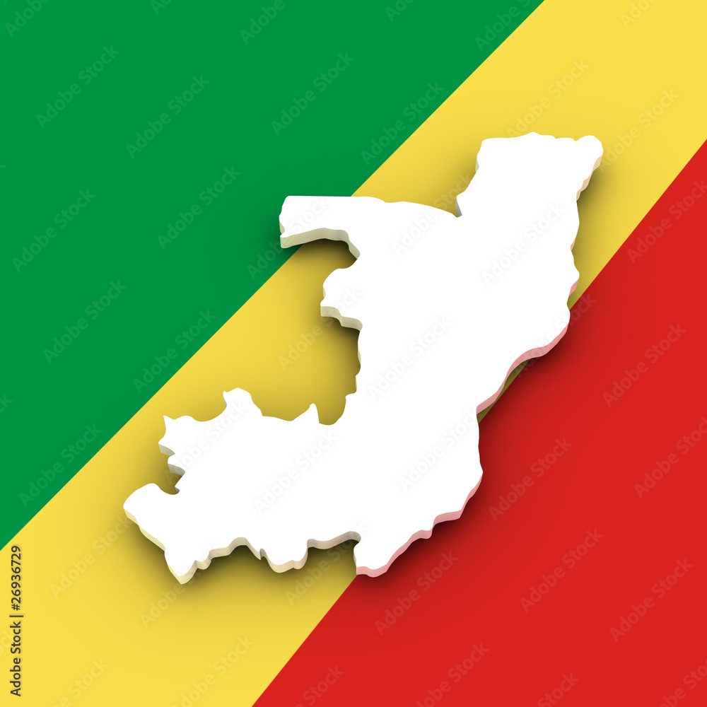 Obraz premium Republik Kongo Landkarte auf Flagge