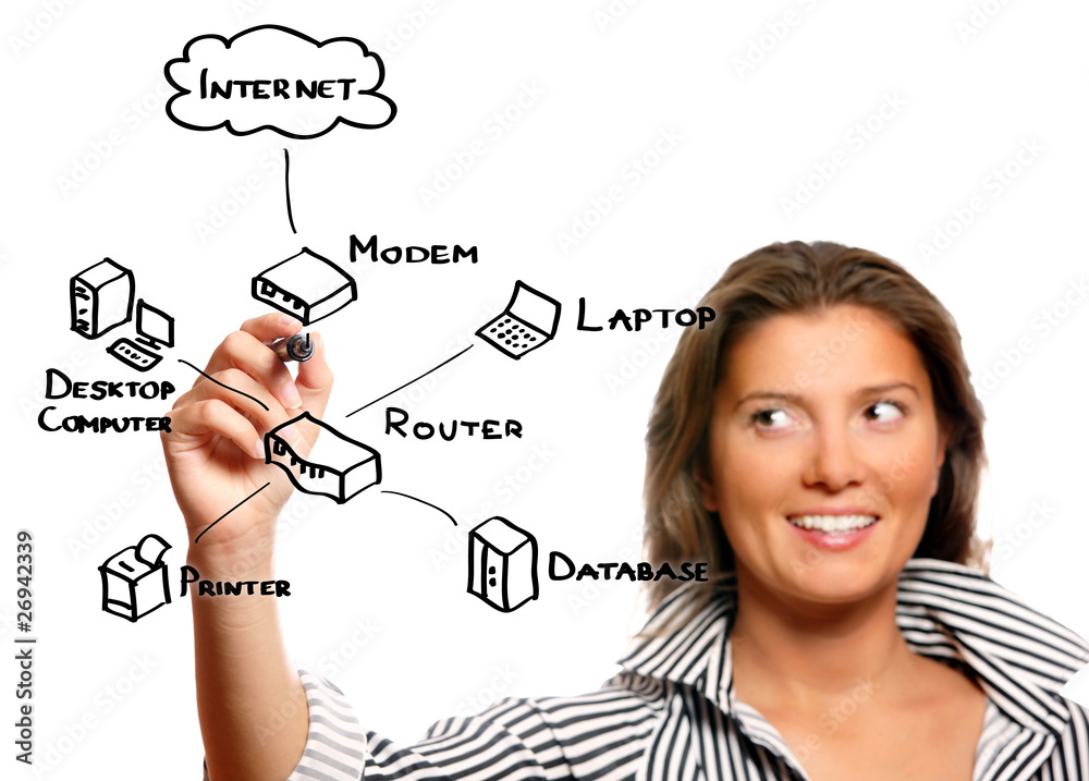 Beautiful young woman drawing internet chart Beautiful young woman drawing internet chart
