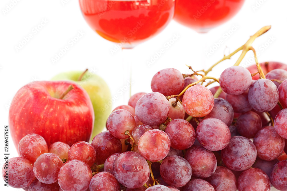 glass of wine and a bunch of grapes isolated on white glass of wine and a bunch of grapes isolated on white