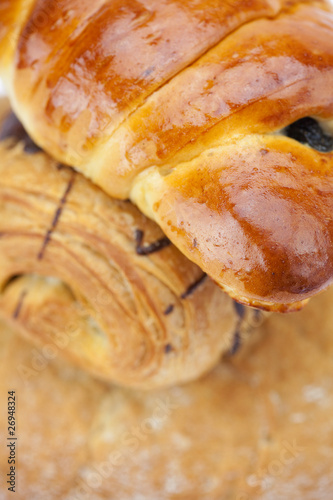 bread, roll with poppy seeds and roll with chocolate isolated on
