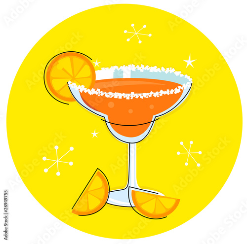 Orange Margarita: Retro cocktail icon isolated on yellow