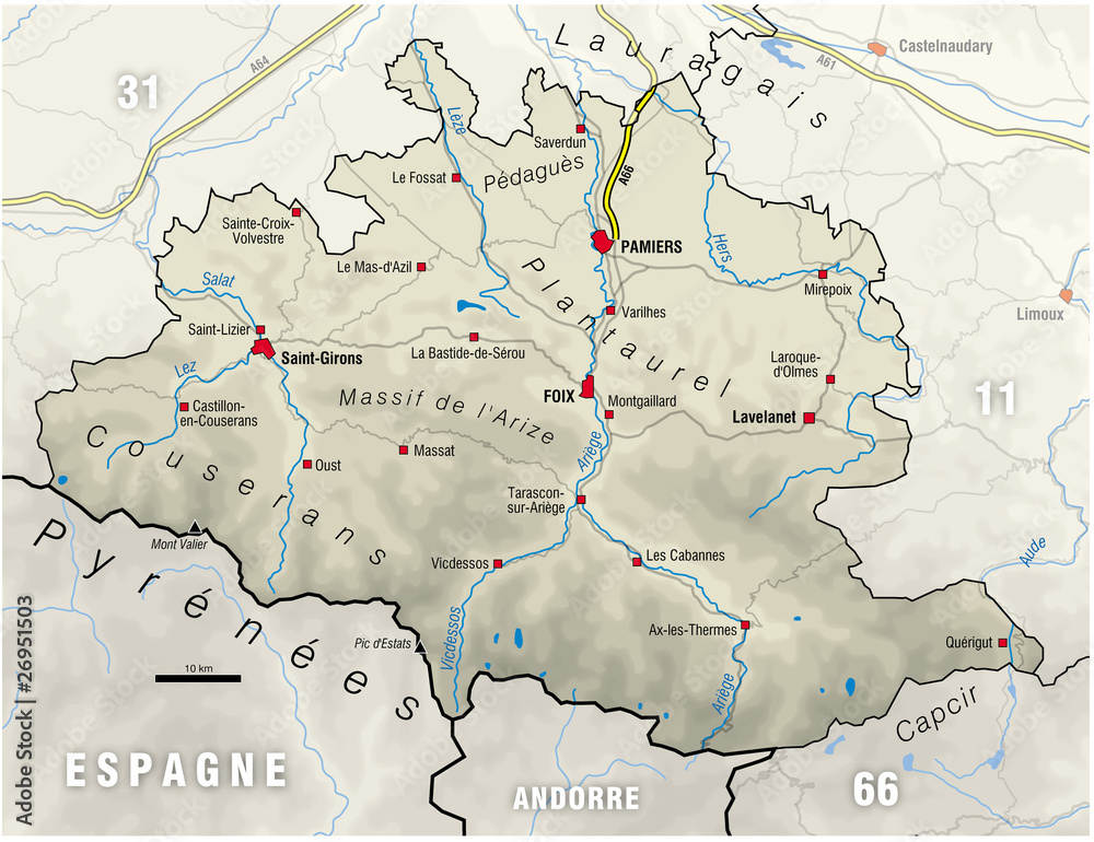 Carte du département de l'Ariège (09)