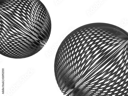 Two wired, metallic spheres