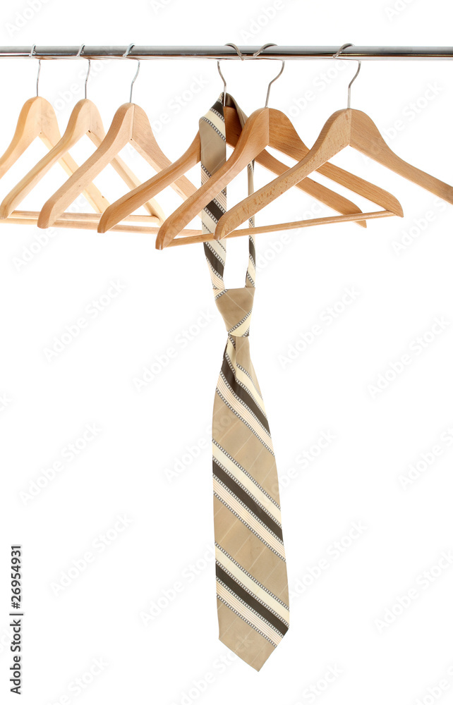 tie on hangers for clothes, isolated on white a background