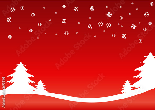 Foglio alberi e neve rosso oriz