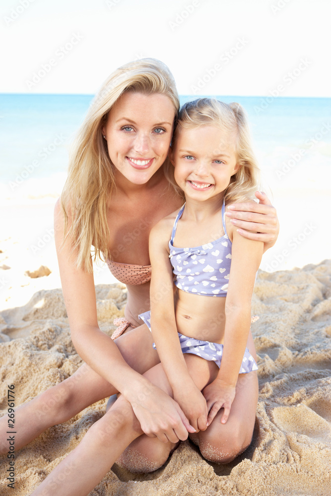 Portrait Of Mother And Daughter On Summer Beach Holiday Portrait Of Mother And Daughter On Summer Beach Holiday