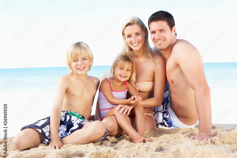 Portrait Of Family On Summer Beach Holiday Portrait Of Family On Summer Beach Holiday