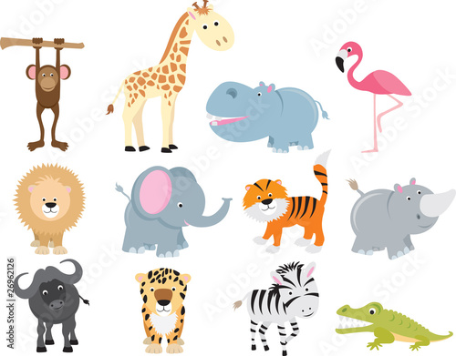 Canvas Print cute wild safari animal cartoon set