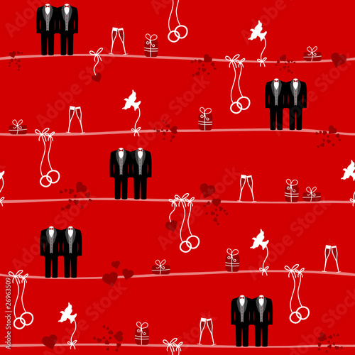 Seamless Pattern Wedding Mr. & Mr. Red