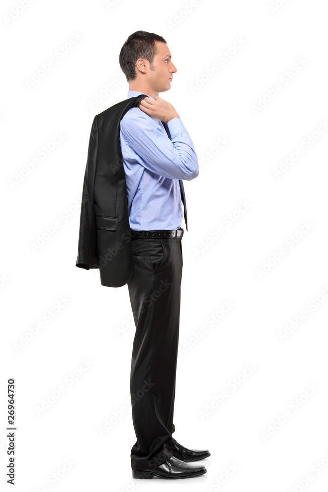 Full length portrait of a businessman waiting in line Full length portrait of a businessman waiting in line