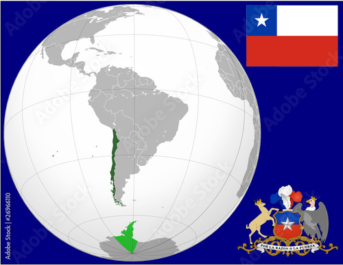 Chile globe map locator world flag coat