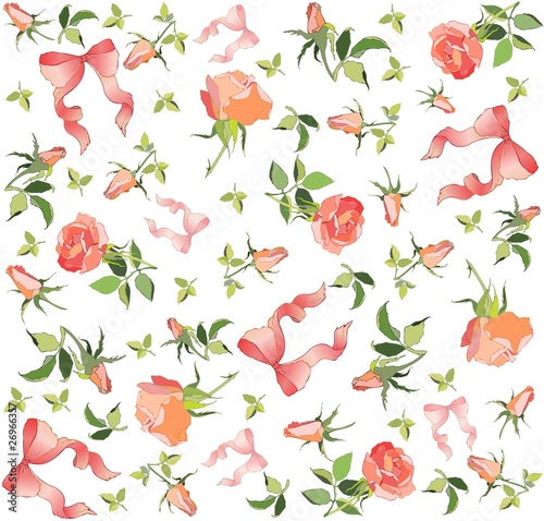 Wallpaper Mural Retro floral background. Rose, bow. Torontodigital.ca