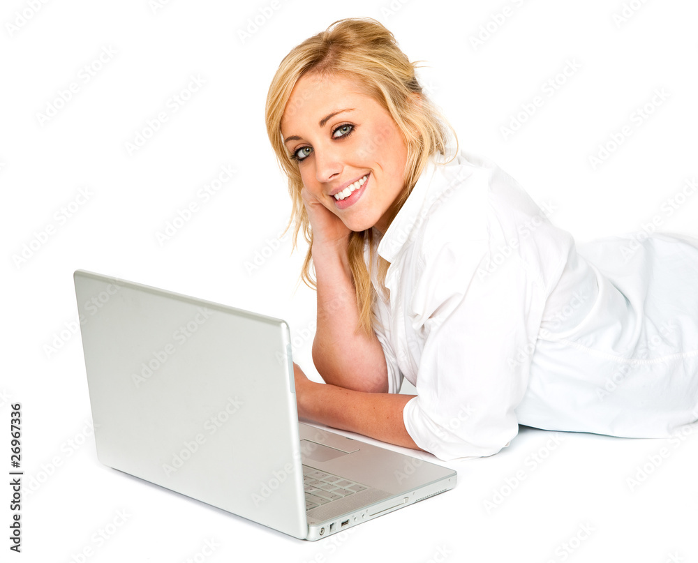 Attractive Woman Smiling with Laptop Attractive Woman Smiling with Laptop