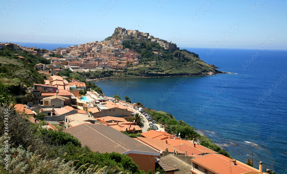 Scenic city on the mountain in Sardinia, Italy.