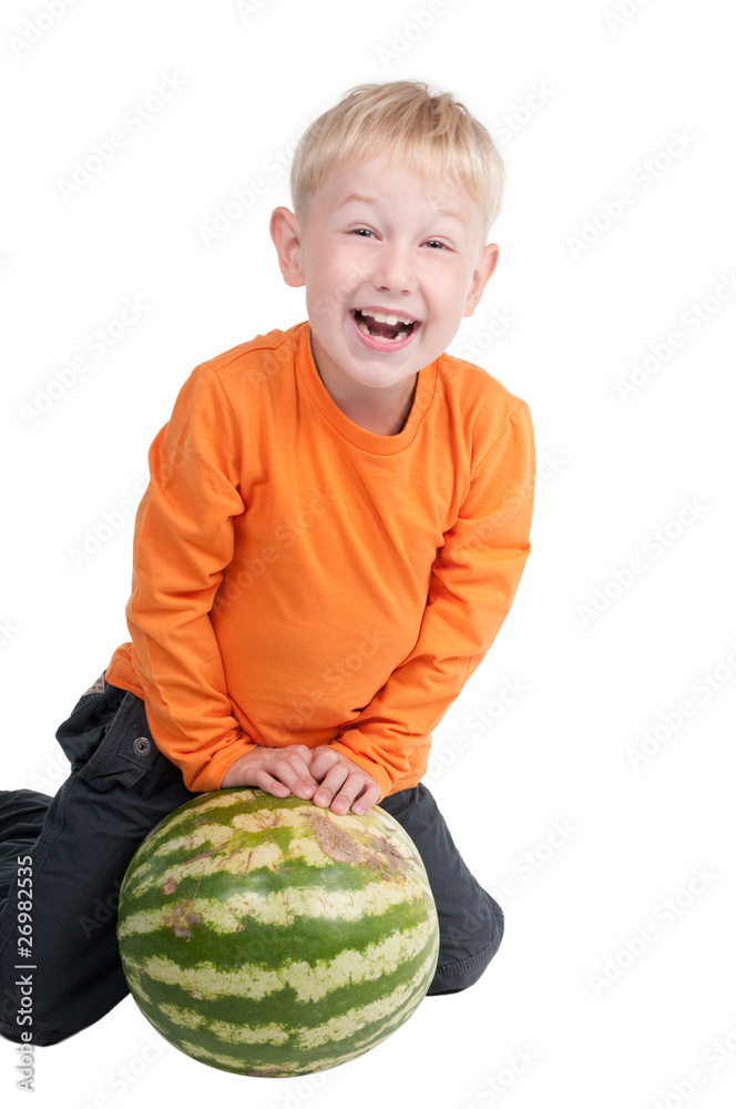 Fototapeta premium Boy and watermelon